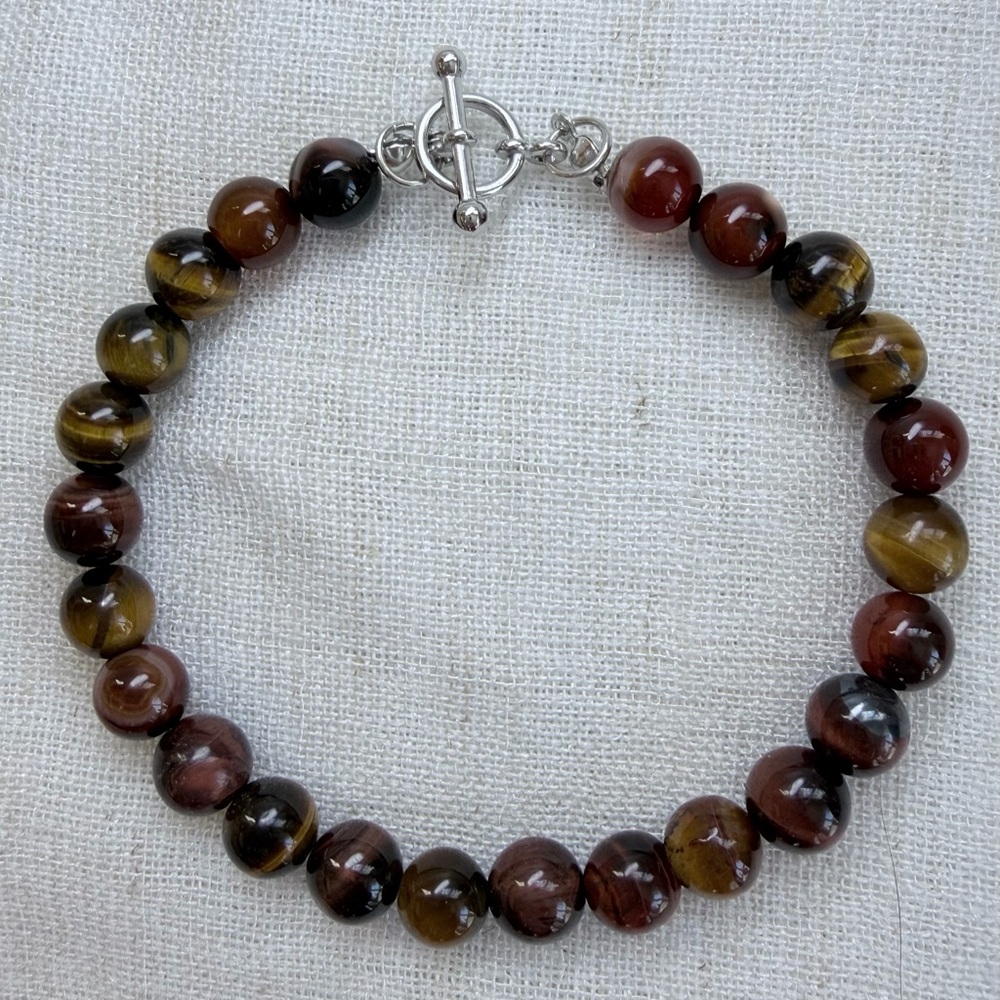 Men’s bracelet-Golden tiger eye gemstone. Love,luck,inspiration. Sz 7.2”,toggle.